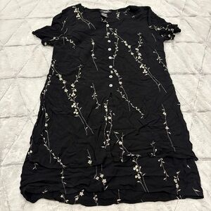 Saint Tropez West Dress Black White Flower Embroiders Women’s Med Boho Hippy